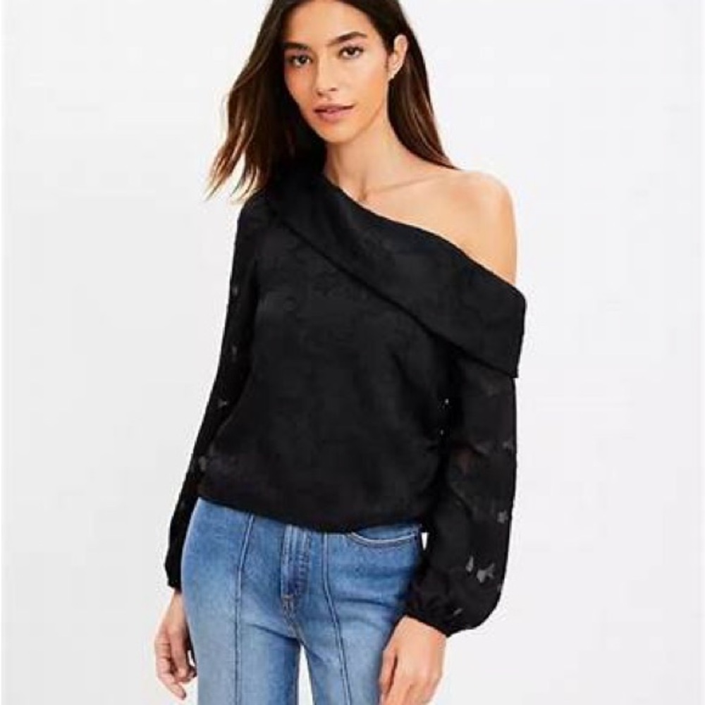 LOFT Jacquard Black Off-Shoulder Top — NWT!
